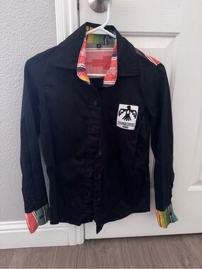 Thunderbird Black Button-Down Shirt with Multicolor Trim